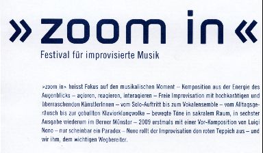Fondation Nestlé pour l’Art – zoom in – Festival für improvisierte Musik, zoom in, Berner Münster, Bern