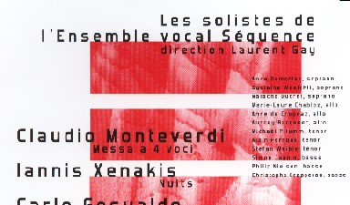 Fondation Nestlé pour l’Art – Concert, Ensemble Vocal Séquence, Conservatoire de Musique, Genève